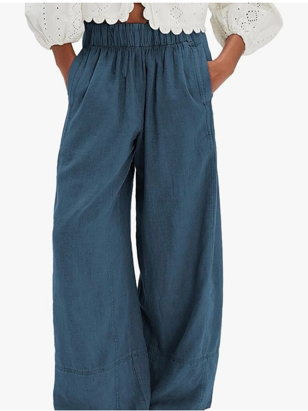 Relaxed Wide-Leg Pants in Deep Teal Blue